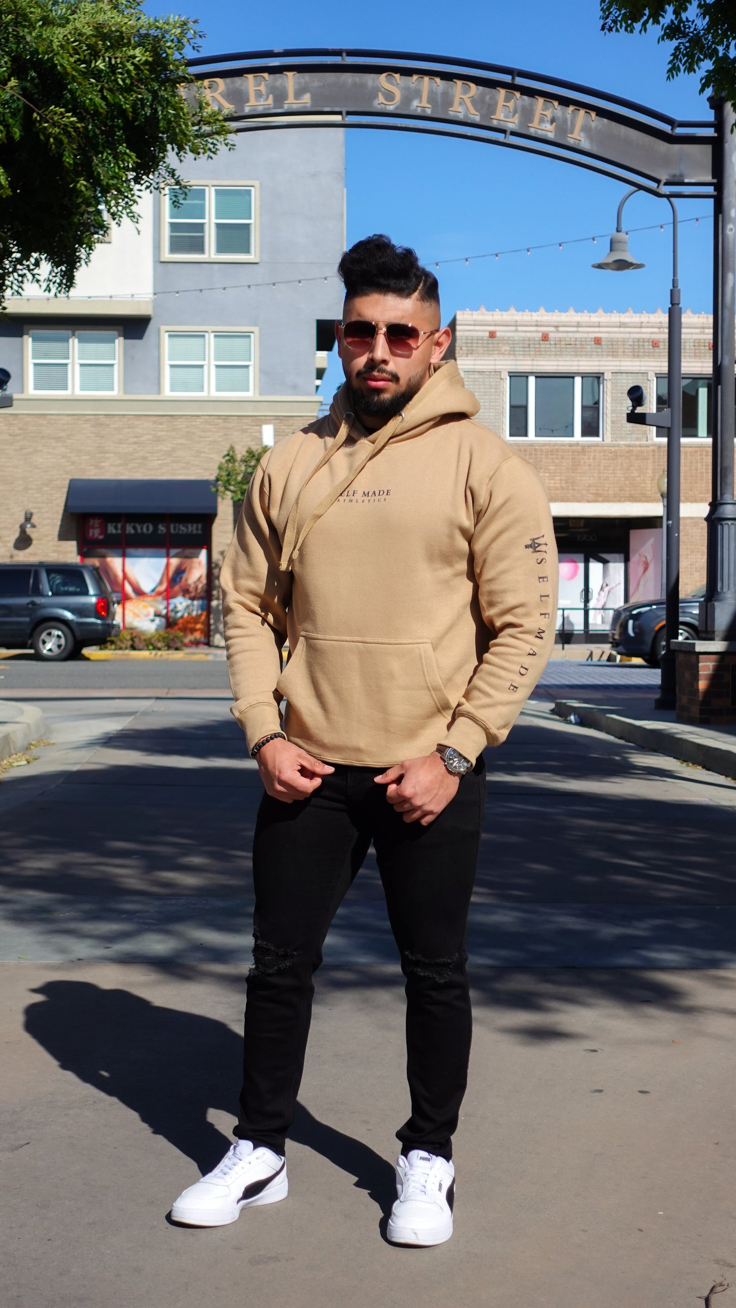 Trident Hoodie Tan & Black