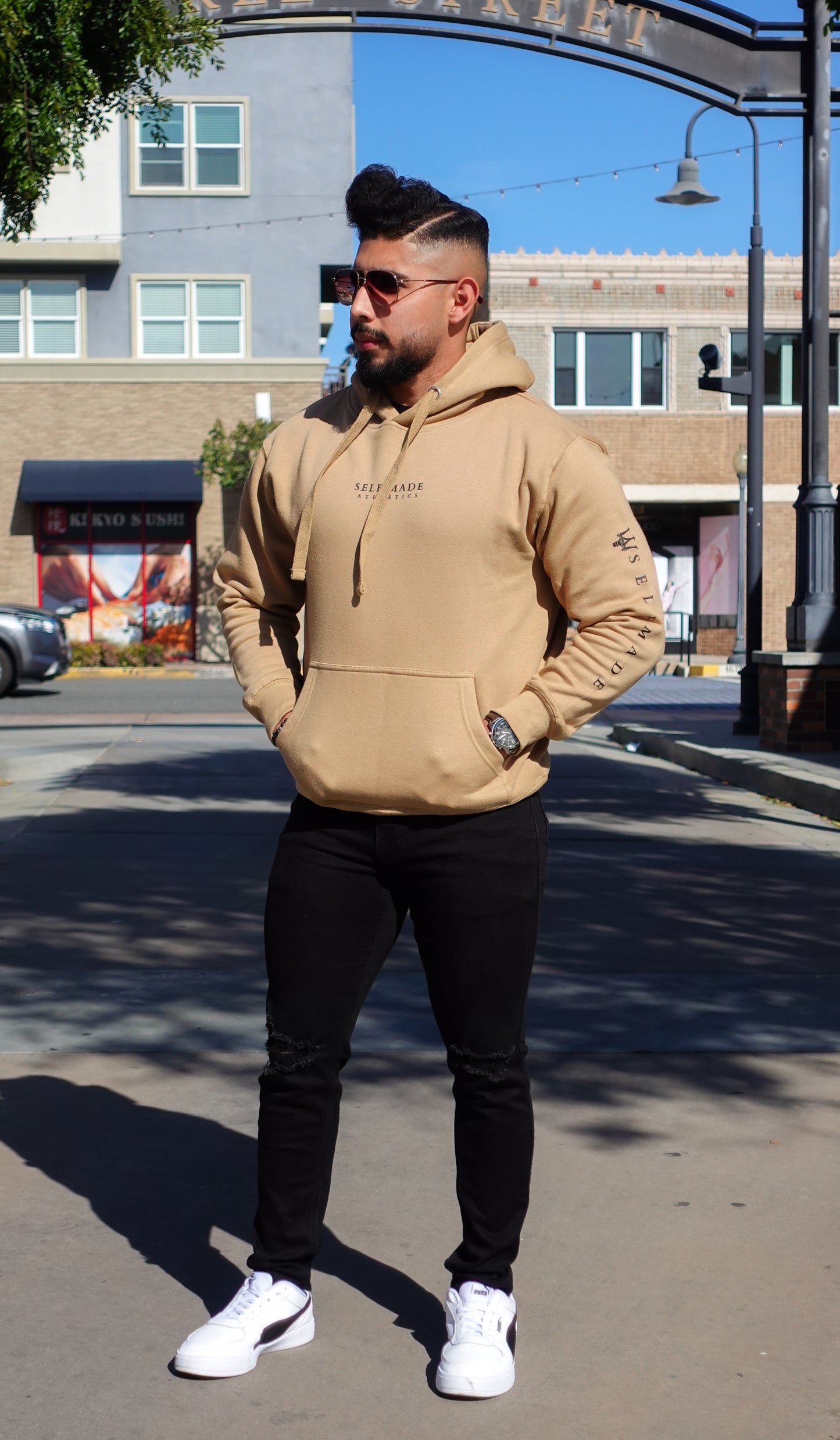 Trident Hoodie Tan & Black